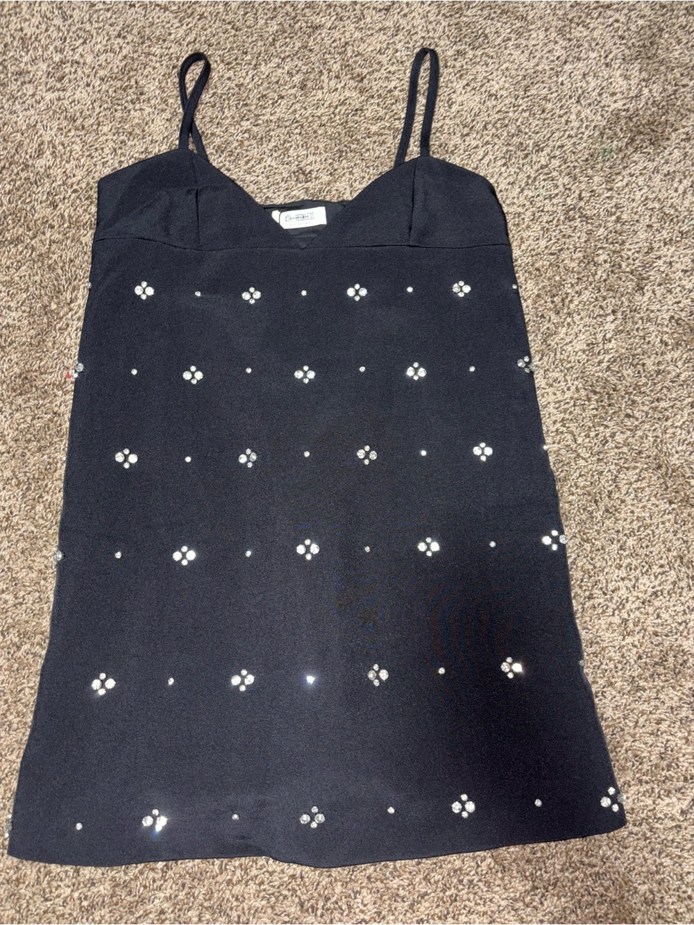 Black Mini Slip Dress with Rhinestone Detail